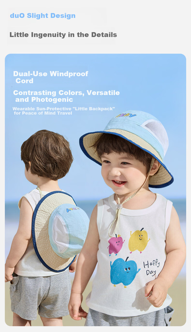 Niduoxiong Children's Sun Protection Hat, UV-Resistant Baby Sun Visor, Water-Repellent Summer Breathable Mesh Fisherman Hat for Boys And Girls 11