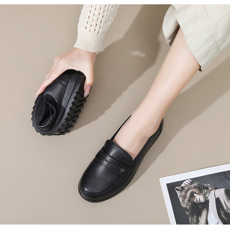 Spider King Women's Loafers Fashion Casual Leather Shoes Comfortable Mom Shoes 09F460 Black Size 38 15