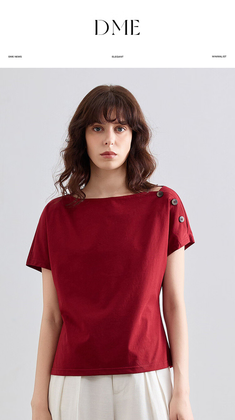 Demana [Cool Sorona] Summer Elegant Off-Shoulder Raglan Sleeve Button Decor Slim Fit Petite Women's T-Shirt 1