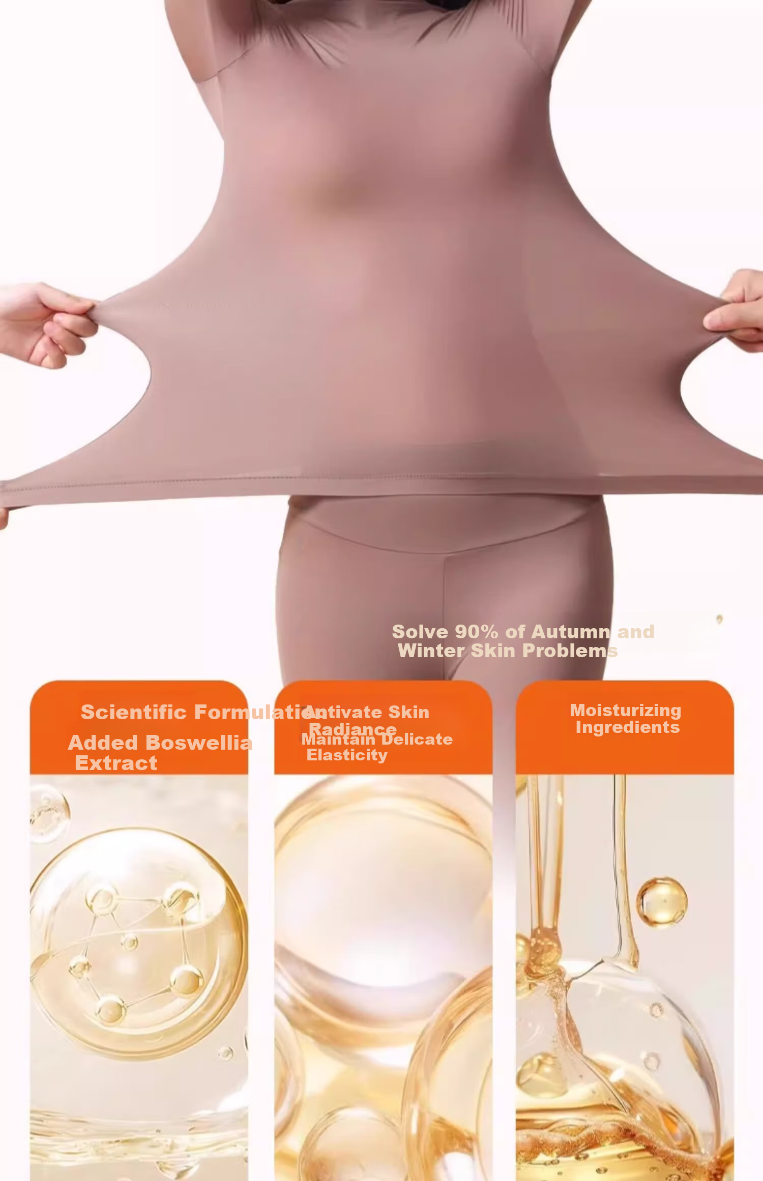 BOPRUIEY Hyaluronic Acid Thermal Underwear Women's Semi-High Neck Base Layer High Elastic Slim Seamless Moisturizing Skin Care Set 4