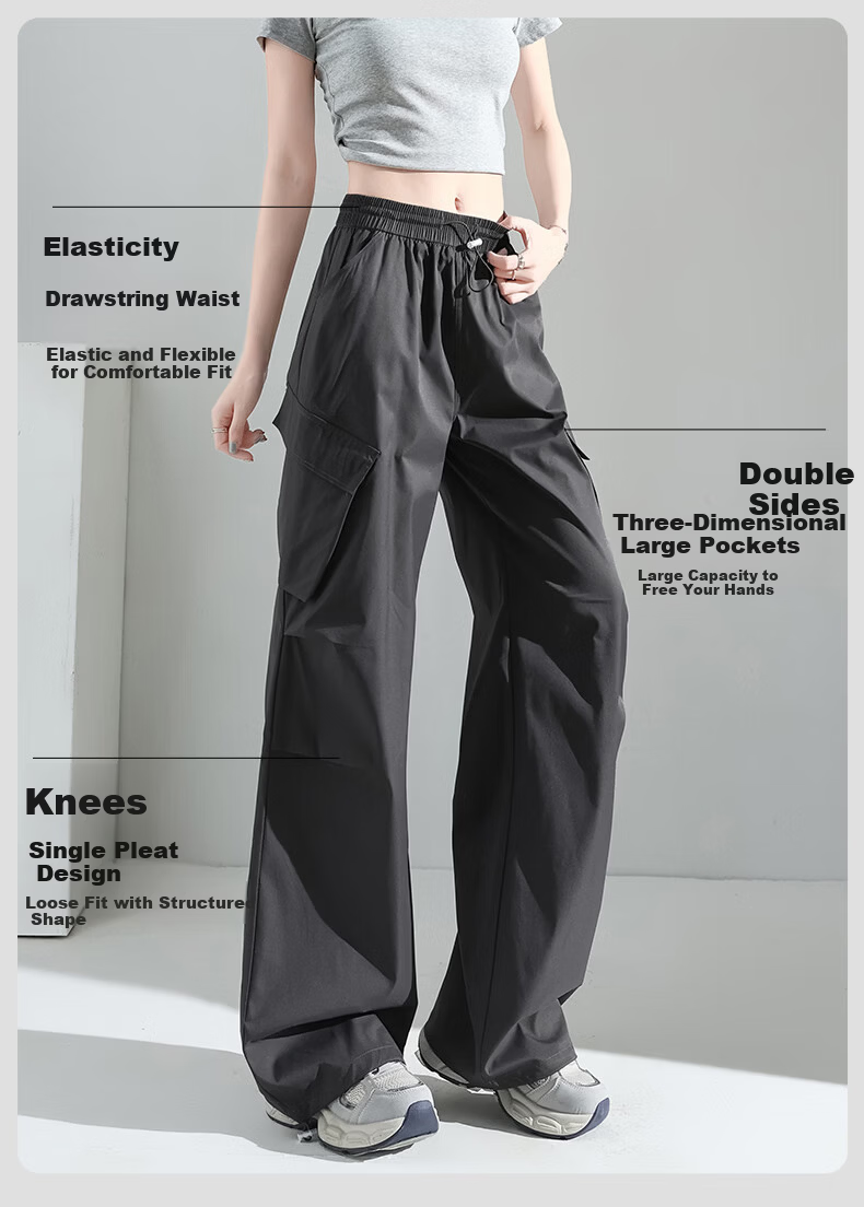 Borui Women's Slant Pocket Cargo Pants 2026 New Spring Summer Thin Sun Protection Quick-Dry Casual Ice Silk Sports Pants 4