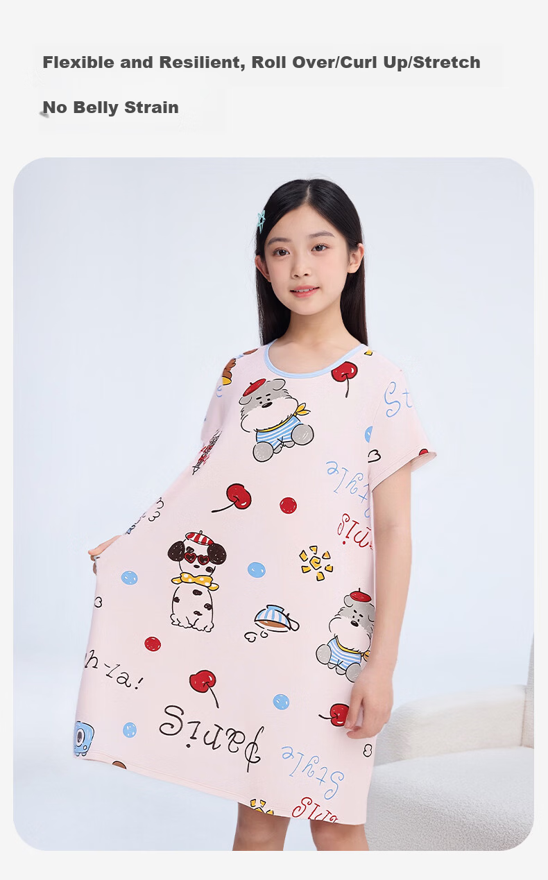 Jiusuibian Miiiiichan Collaboration Children's Nightgown Girls' Spring Summer Lightweight Cartoon Home Dress Big Kids Short Sleeve Dress 5