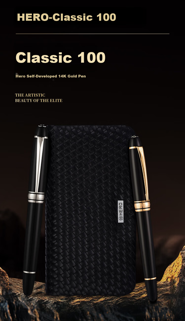 HERO Premium Luxury 14K Fountain Pen Gift Box Signature Pen High-End Business Gift Birthday Present Classic 100/Black Silver Clip 1