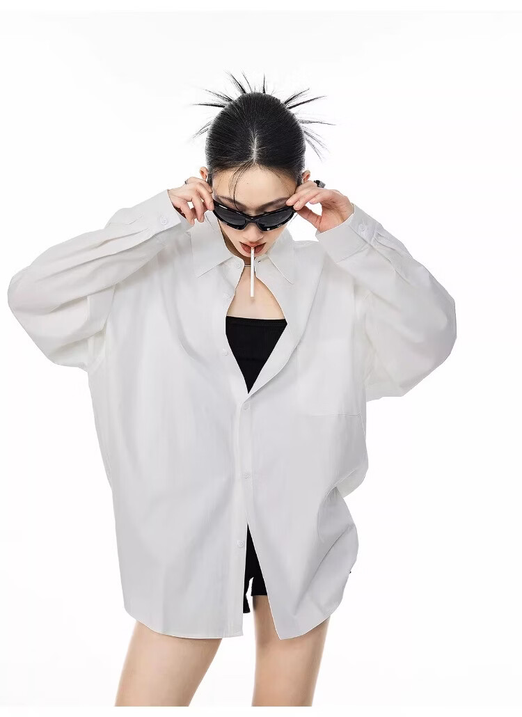 ICH MODE Blue Long Sleeve Women's Shirt Summer Loose Casual Blouse Versatile Trendy Top Jacket Blue S 18