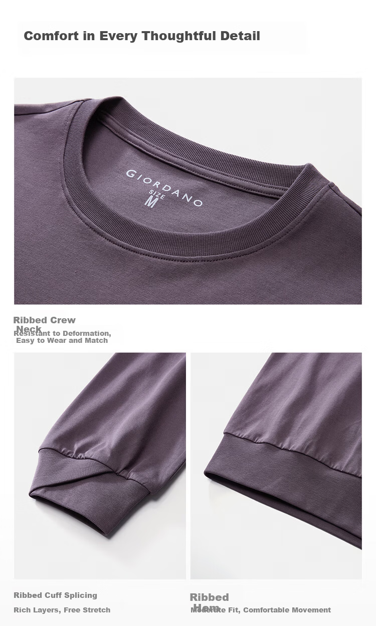 Giordano Women's T-Shirt 2026 Summer Black Technology Cooling Antibacterial Loose Fit Crew Neck Three-Quarter Sleeve Top 13326211 10