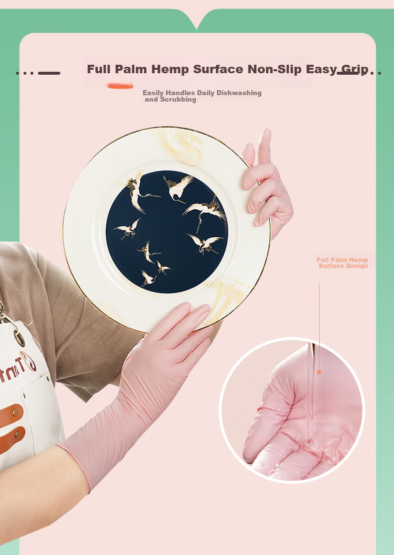 Titanfine Disposable Aloe Nitrile Gloves 30pcs M Size Household Dishwashing Food Grade Kitchen Cleaning Extended Peach Color 9
