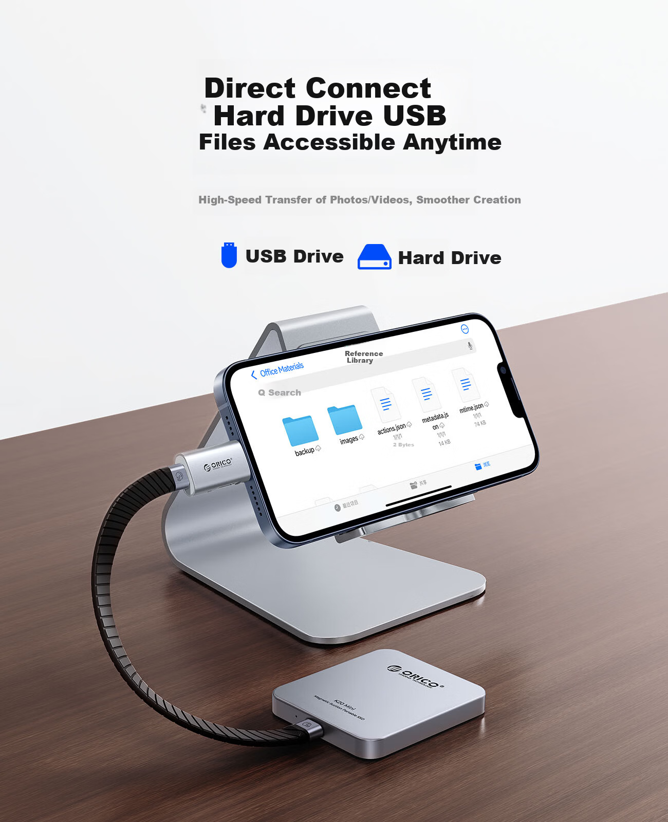 ORICO Type-C to Lightning Adapter for Apple Mobile SSD Compatible with iPhone 14/13 Pro/Max/12/11/8/7/6s 5