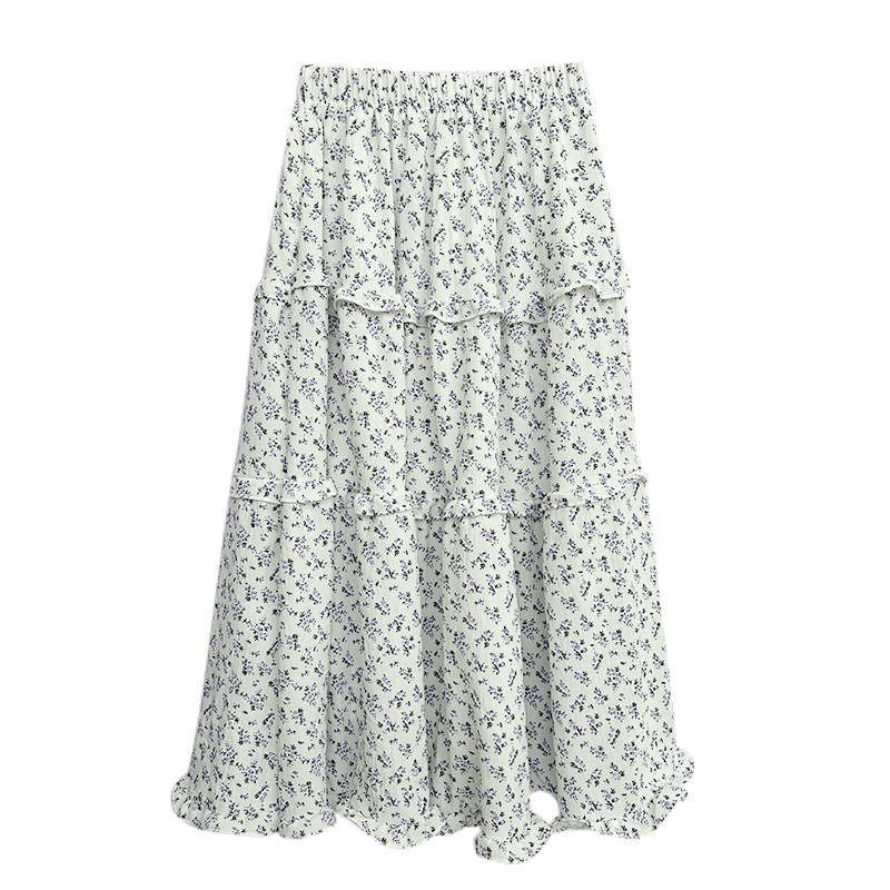 Borui Korean Style Floral Half-Length Skirt Long Skirt 2026 New Spring Summer Mid-Length Slim A-Line Puff Cake Skirt