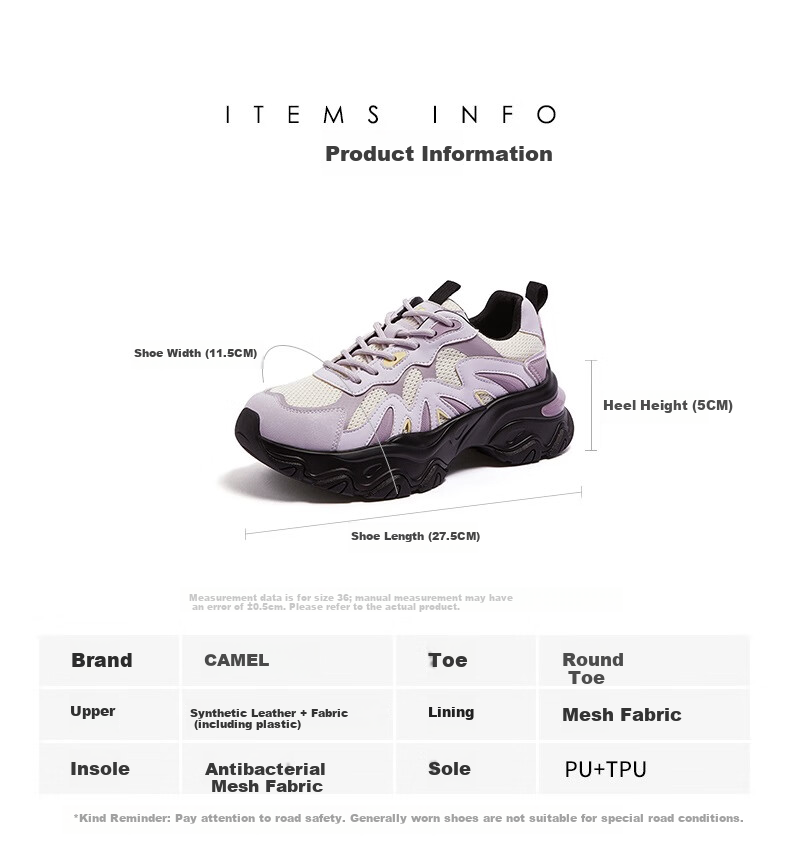 CAMEL Fishbone Shoes 2nd Generation Colorblock Dad Sneakers Thick Sole Sports Casual Shoes L26S283153 Silver Size 36 19