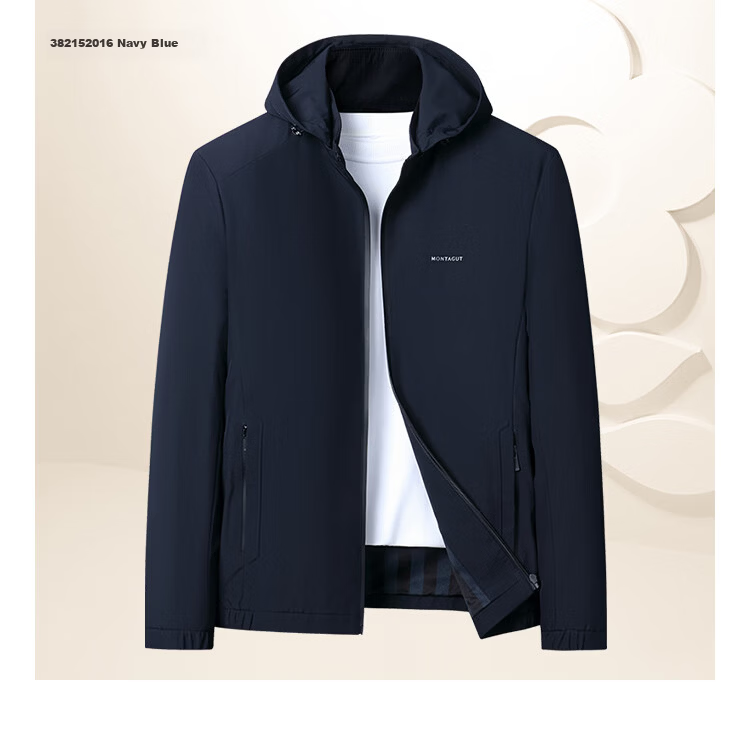MONTAGUT Men's Jacket Hooded Removable Mulberry Silk Modal Autumn Water-Repellent Wrinkle-Free Windbreaker 19