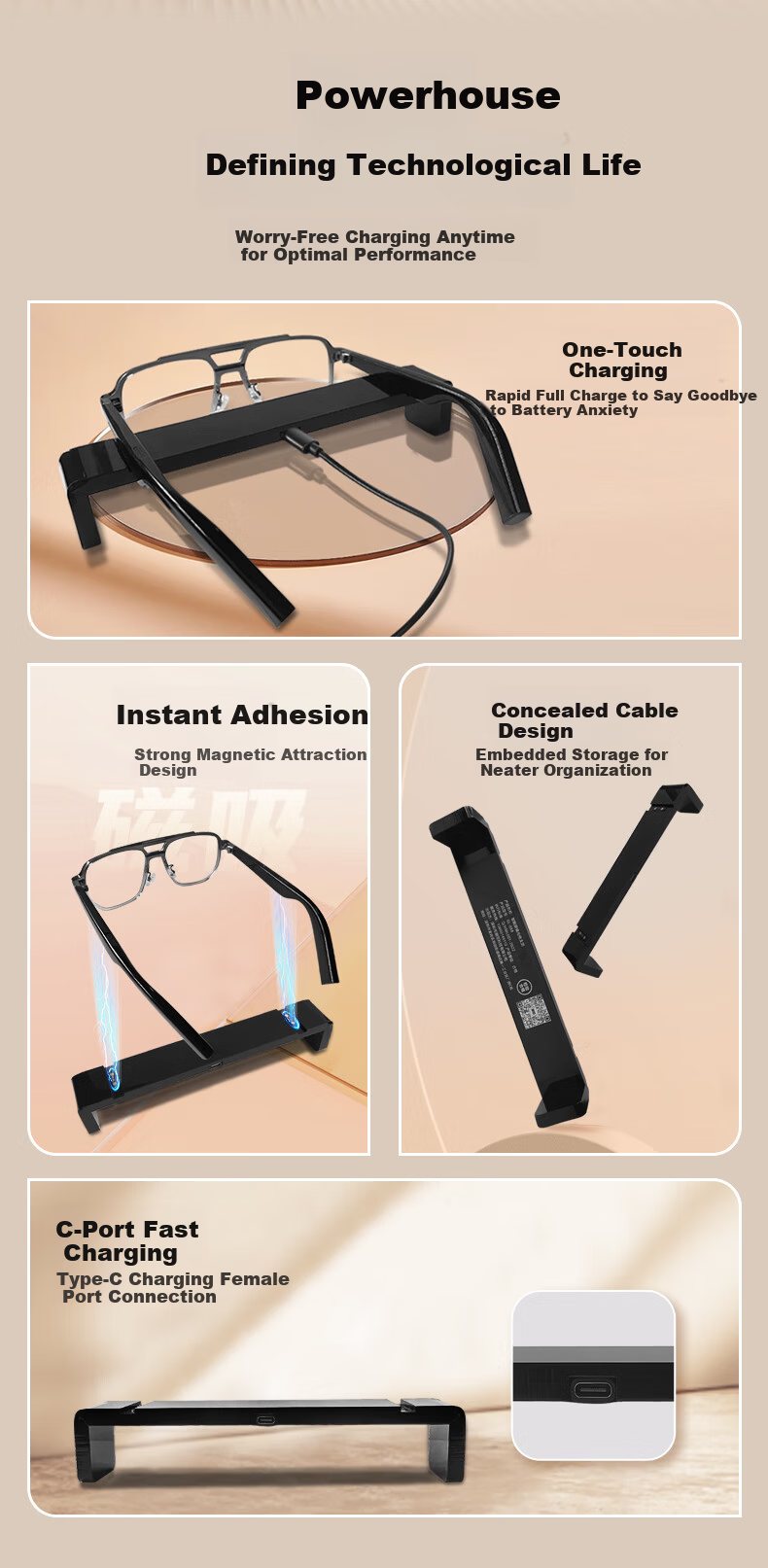 Trendsetter Charging Cable Base Stand for Xiaomi Smart Glasses MIJIA Yuexiang Edition Magnetic Charging Dock Accessory 2