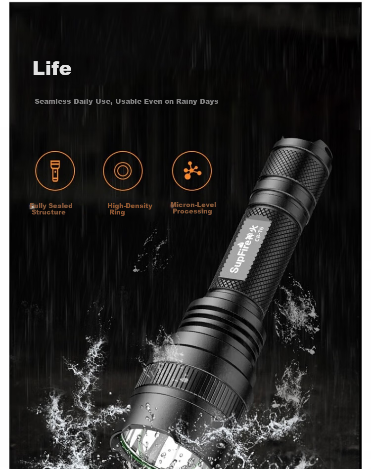 SupFire C8 Series High-Power Flashlight C8-T6 White Light 10W+2000mAh Dock Charger + Tail Switch 3