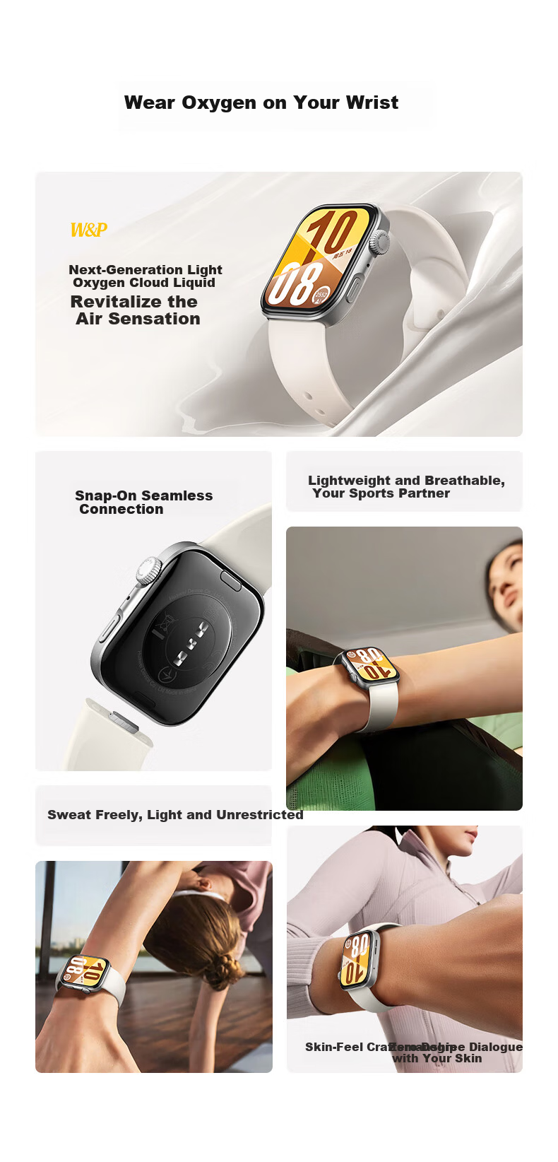 W&P Huawei Fit5 Sport Silicone Watch Band for Huawei Watch Fit5/4/3/4Pro 2025 New Breathable Liquid Silicone Pin Buckle Strap - Dynamic White 3