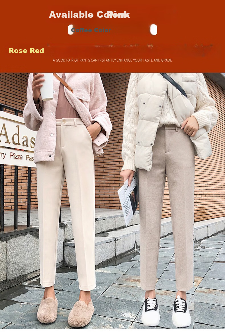 Langsha Women's Woolen Autumn Winter Straight-leg Harem Cropped Carrot Pants Loose Casual Trousers 1