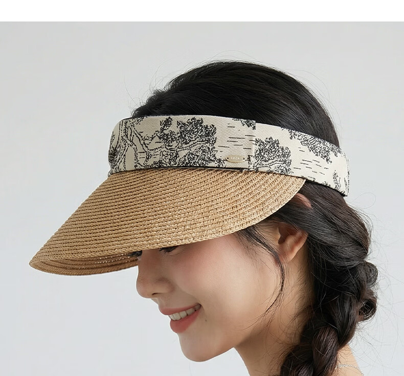 CACUSS Women's Summer Straw Woven Open-Top Hat Large Brim Sun Hat Outdoor Beach Sunshade Hat Ink-Dyed Blue 15