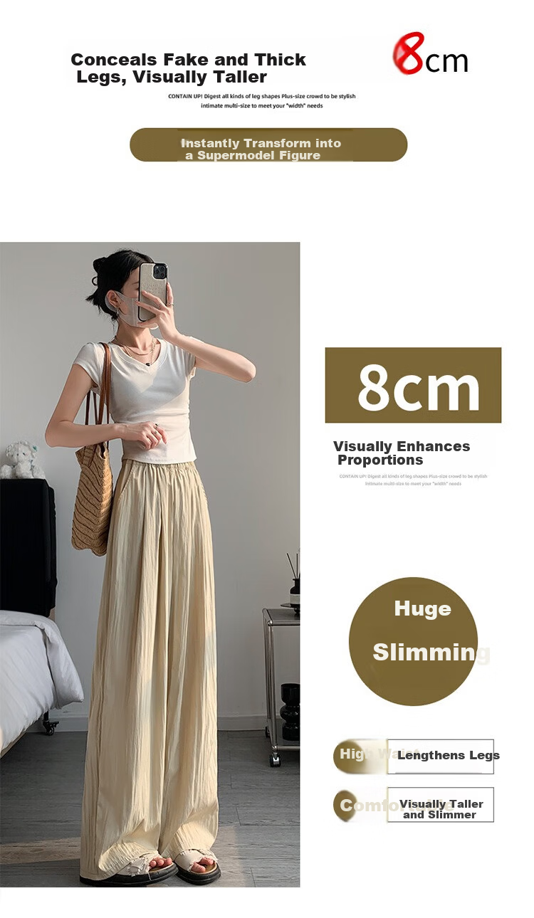 Jeanswest Women's Summer Casual Loose Textured Lightweight Ice Silk Wide-Leg Pants Black XL 8