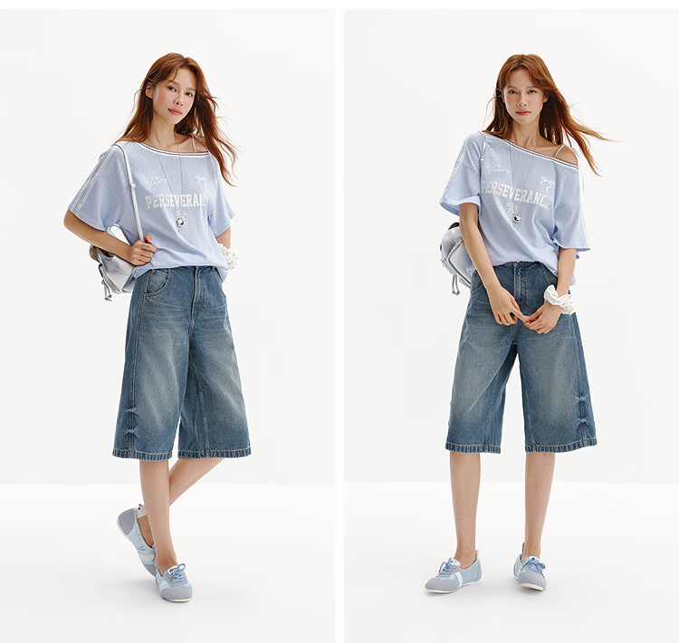 Semir Women's Summer Split Washed Loose Fit Denim Shorts 2026 Six-Point Pants 103326122003 24