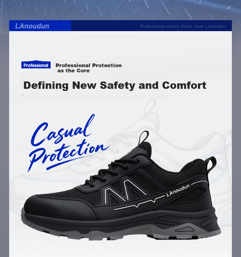Blue Owl Shield Men's Summer Breathable Anti-Smash Steel Toe Anti-Puncture Lightweight Soft Sole Safety Work Shoes D313 Size 41 3