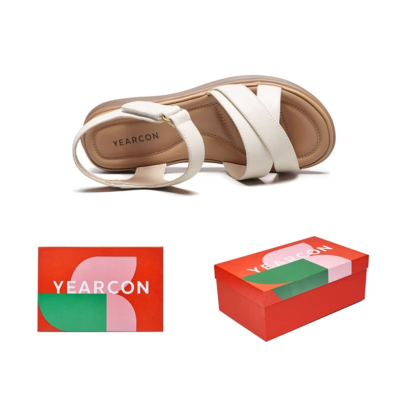 Eierkang Women's Mom Sandals Thick Sole Cowhide Comfortable Soft Low Heels for Middle-aged and Elderly 10986W Off-white Size 35 9