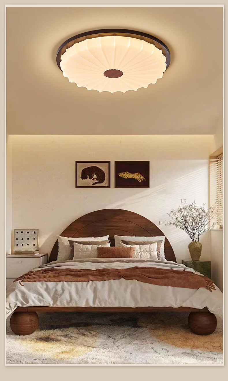 NVC LED New Chinese Style Solid Wood Vintage Ceiling Bedroom Eye Protection Light Ra95 Comfortable 48W Round Lamp 9
