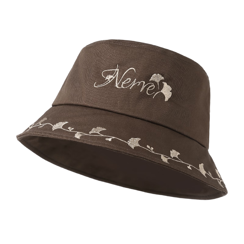 CACUSS Women's Summer Embroidered Bucket Hat Casual Face-Slimming Pure Cotton Sun Hat Caramel Brown