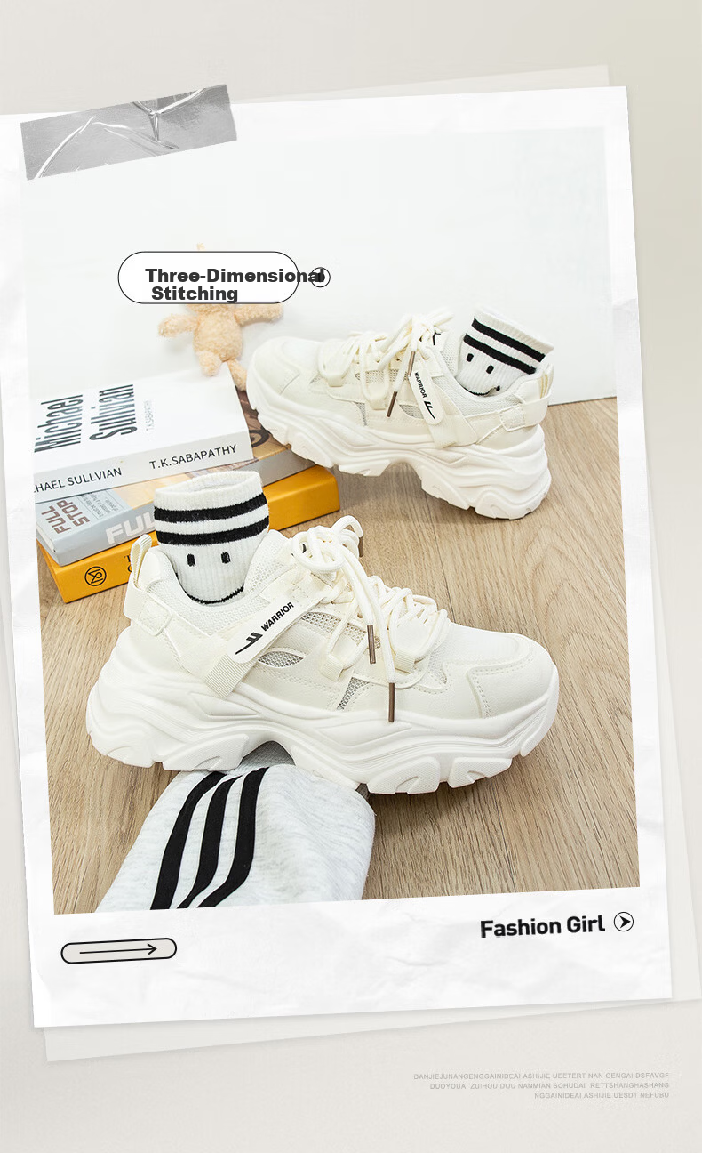 Warrior Official Women's Dad Sneakers 2026 New Summer Thick Sole Breathable Casual Shoes Light Beige Blue Size 38 2