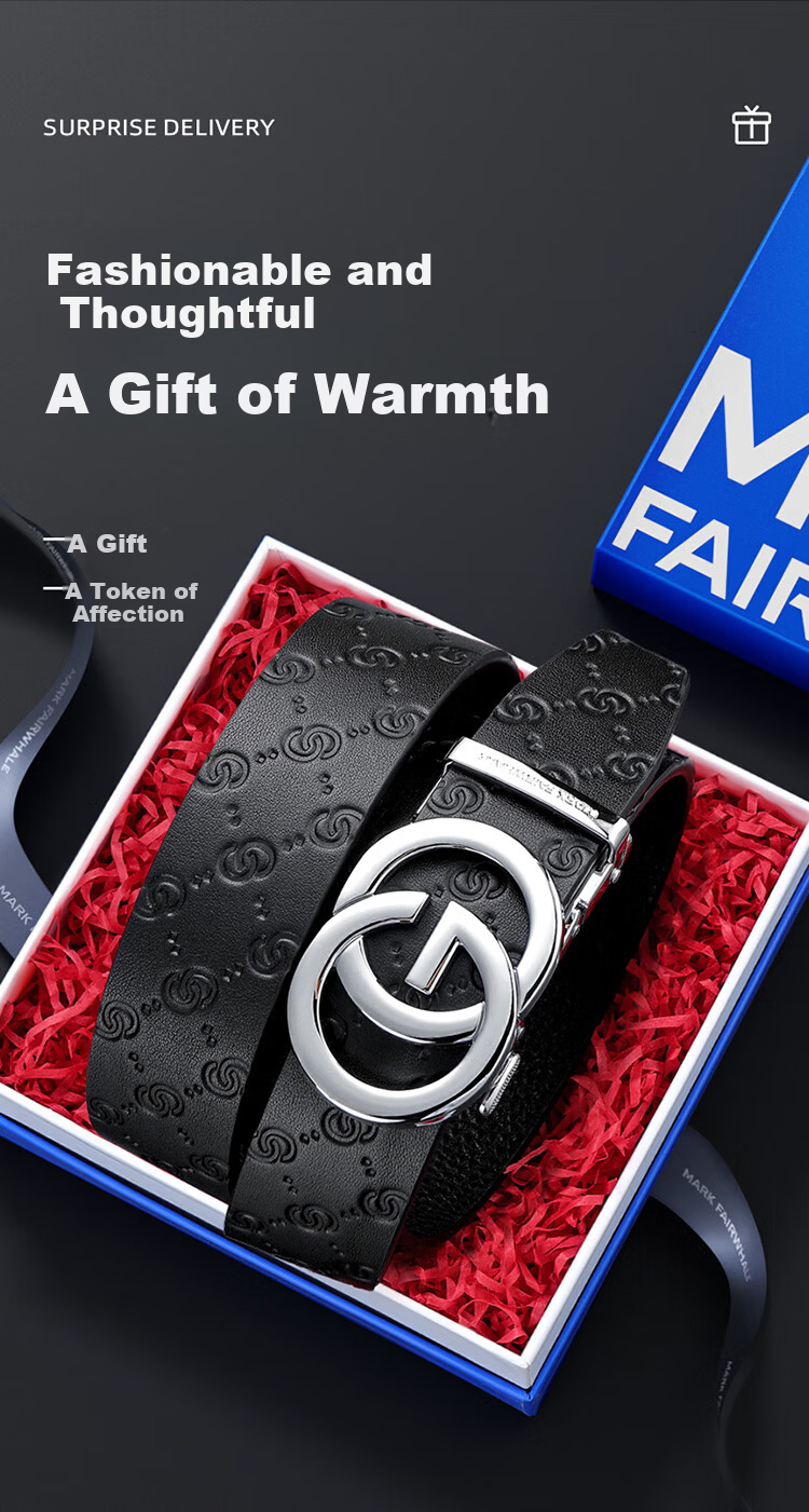 MARK FAIRWHALE Men's Genuine Leather Belt Automatic Buckle Cowhide Trouser Belt Gift for Boyfriend Husband 2026 New Style 2