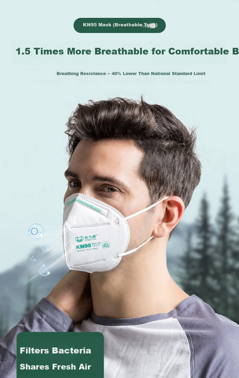 Baoweikang KN95 Dustproof Mask Ear-Hanging Breathable 3D Adult Anti-Fog PM2.5 Protective Mask 50pcs 3