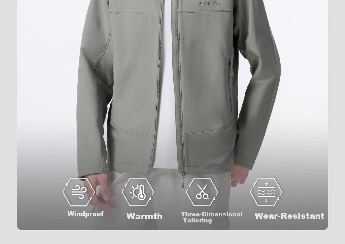 CAMEL Outdoor Softshell Jacket Men Stand Collar Windproof Warm Casual Jacket Durable Tear-Resistant Hiking Mountaineering Jacket Women 1279 4
