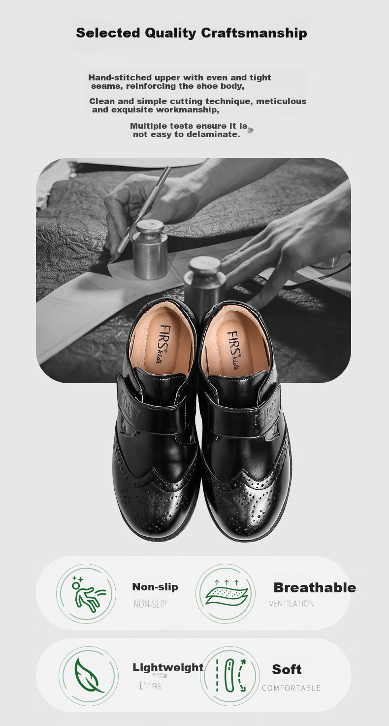 FIRS Boys Soft Sole Leather Shoes Black British Style Performance Dress Shoes for Boys Black Size 32 2