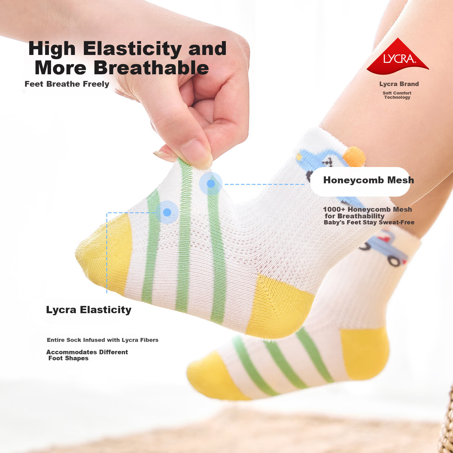 Nido Bear Kids Summer Mesh Socks Boys Cotton Breathable Baby Mesh Socks Loose Top Cotton Socks Infant Socks
