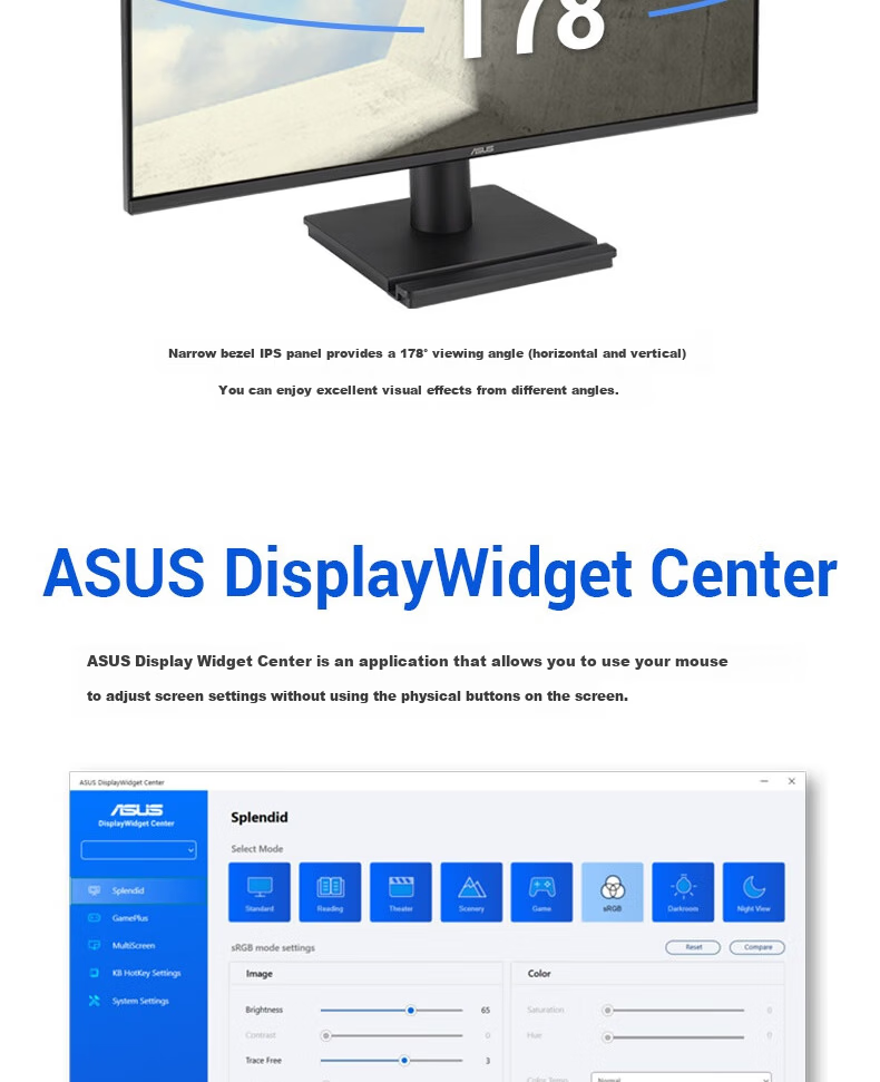 ASUS VA279HG 27-inch Eye-Care Gaming Monitor Narrow Bezel IPS 178° Wide Viewing Angle Blue Light Filter Flicker-Free VGA Wall Mount Adaptive-Sync 1ms Response 4