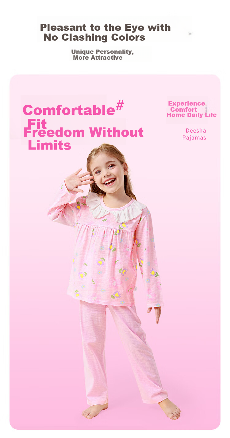 DEESHA Girls' Pajamas Children's Air Conditioning Suit Set for Older Kids, Students And Toddlers Home Wear 2