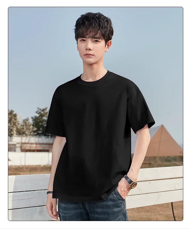 Borui Heavyweight Pure Cotton White Short Sleeve T-Shirt Men 2026 New Solid Color Basic Round Neck Tee 20