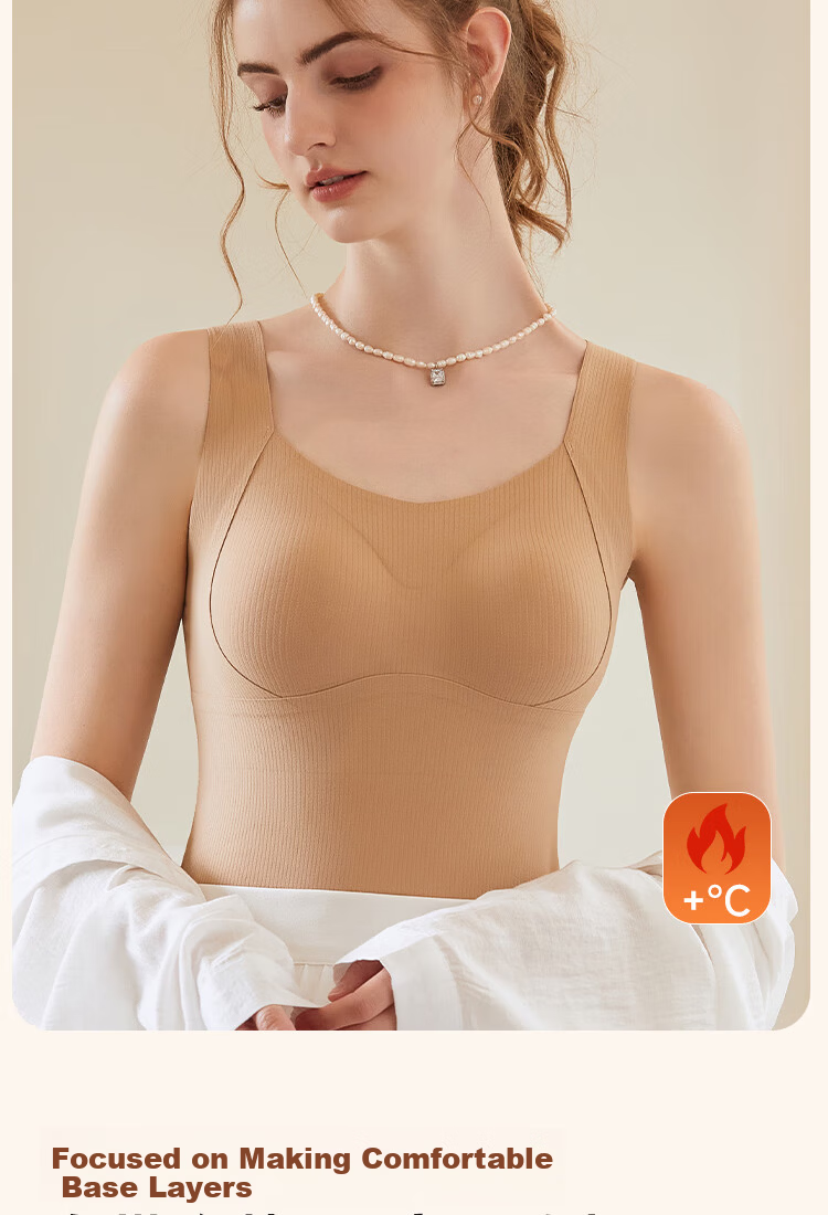 Urban Beauty Women's Thermal Underwear Silk Double-Sided Fleece Spring Thermal Vest with Chest Pad Basic Base Layer Shirt 2