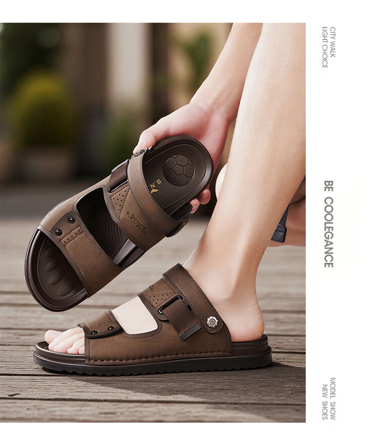 Bull Family Men's Leather Sandals Summer New Breathable Casual Comfortable Durable Beach Shoes Versatile Lightweight Two-Way Wear 17