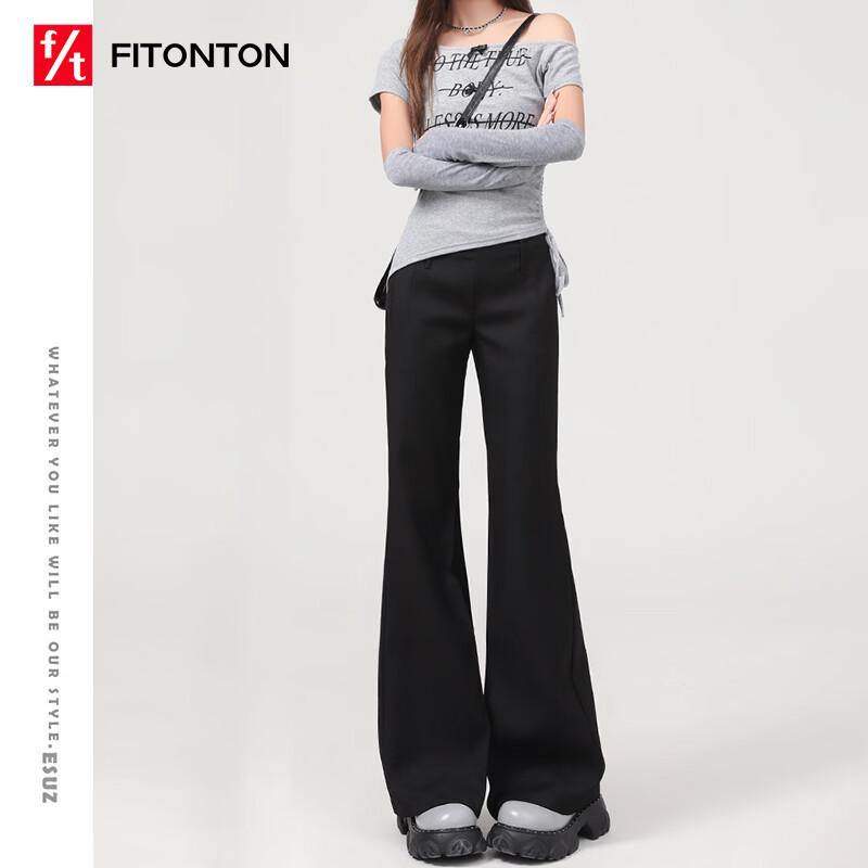 FitonTon Women's Suit Pants 2026 Spring Summer New American Retro Low Waist Slight Flare Slim Casual Wide Leg Pants