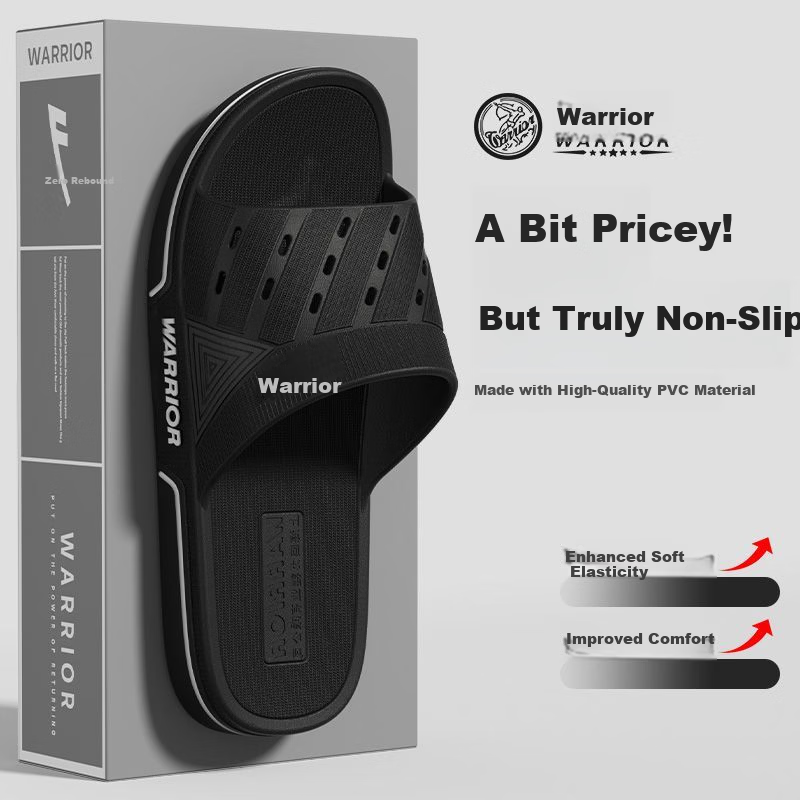 Warrior Men's Sports Summer Home Bathroom Non-Slip Soft Sole Slippers Thick Sole 3C32 Black 1