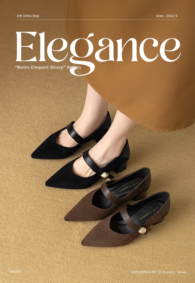 ZHR Pointed Toe Mary Jane Shoes for Women 2026 Spring New Thick Heel Suede Retro Versatile High Heels BL701 Black Size 34 1