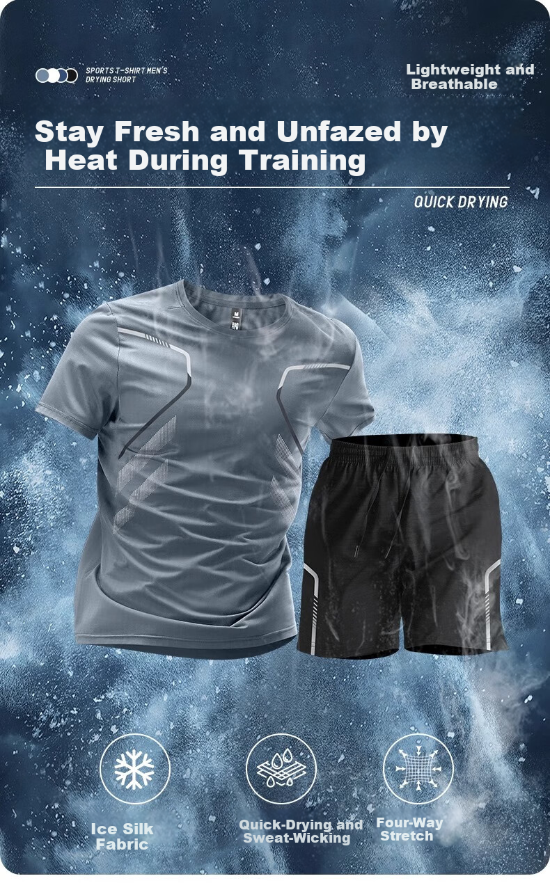 JEEP SPIRIT Men's Summer Quick-Dry Ice Silk Comfortable Two-Piece Outdoor Casual Sports Set White 3XL 1