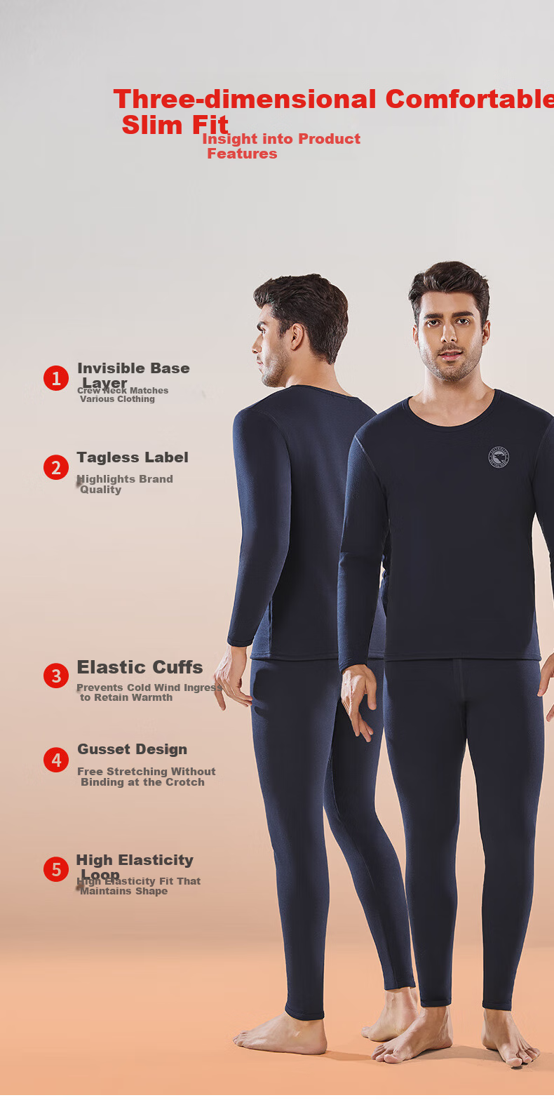 SEPTWOLVES Men's 100% Cotton Antibacterial Thermal Underwear Set, Cotton Long Johns and Shirt 9