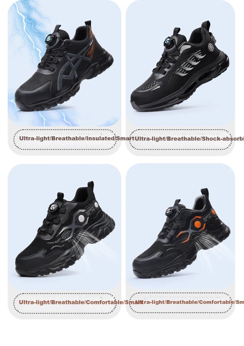 Jingtu Safety Shoes for Men, Summer Breathable Steel Toe Anti-Puncture Ultra-Light Work Boots F115BK Size 44 14