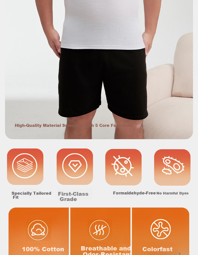 Yiershuang Plus Size 100% Cotton Men's Anti-Odor Short Sleeve Base Layer T-Shirt Big and Tall Elderly 2