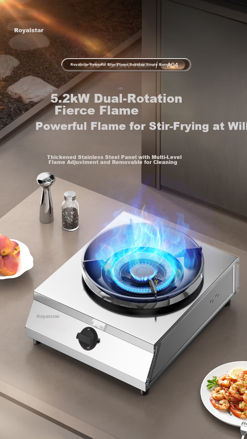 Royalstar Gas Stove Single Burner Tabletop Gas Cooker Liquefied Gas Household High Flame Old Style Single Eye Stove Gas Cooker Single Burner 5.2kW JZY-A05 2