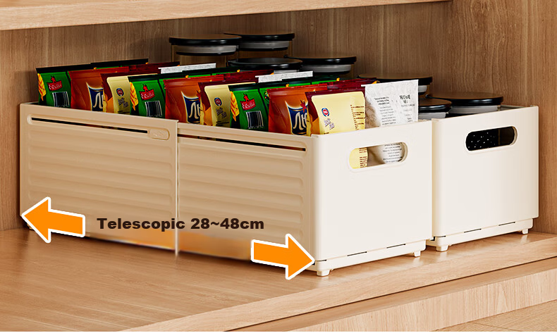 DOCOXO Retractable Storage Box Cabinet Drawer Desktop Snack Miscellaneous Kitchen Organizer Cream White Small Size 14