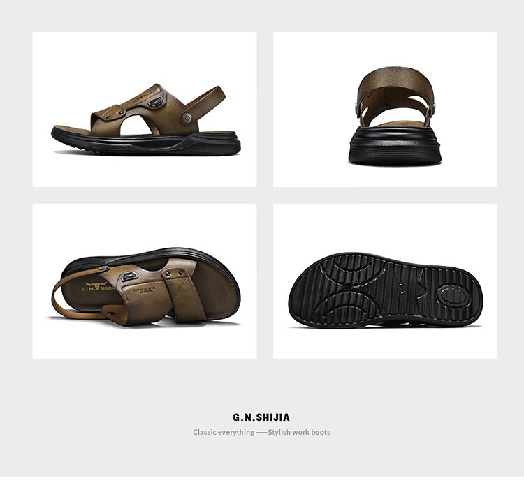 Bull Family Men's Leather Summer Sandals New Soft Sole Beach Shoes Casual Dual-Purpose Slippers Versatile Dad Shoes 26