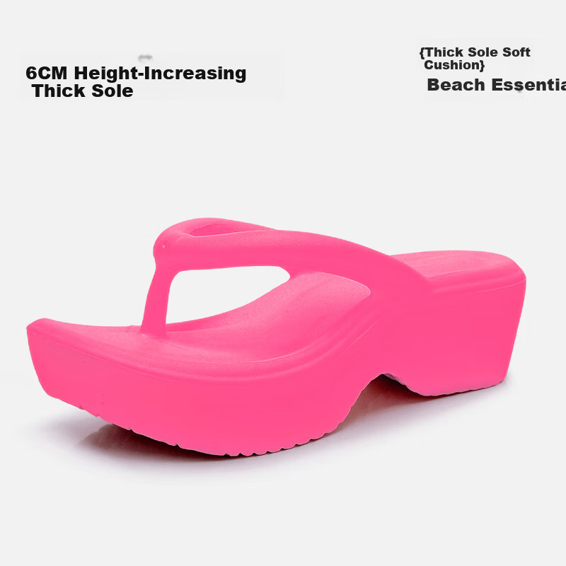 GUOLUOFEI Women's Thick Sole Flip Flops Summer Height Increasing Beach Outdoor Sandals Rose Red Size 35-36