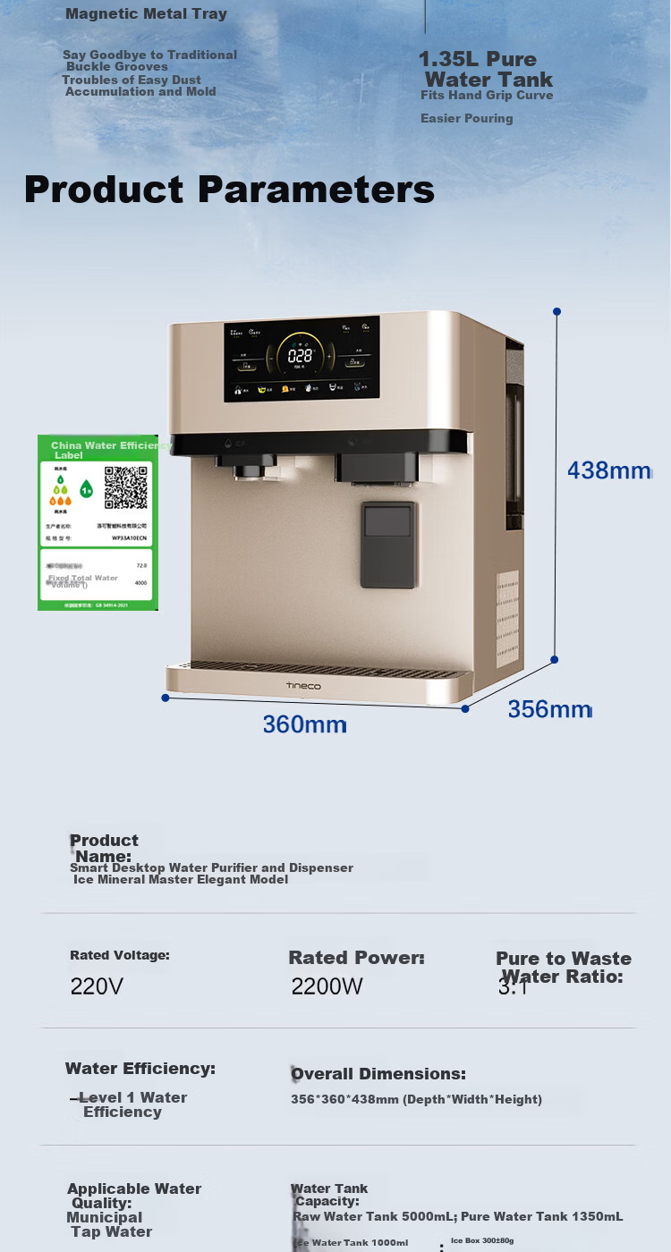Tineco Ice Cube Heating Water Purifier Min Ice Master Elegant Home Countertop Water Filter No Installation Hot and Cold Direct Drinking Machine 16