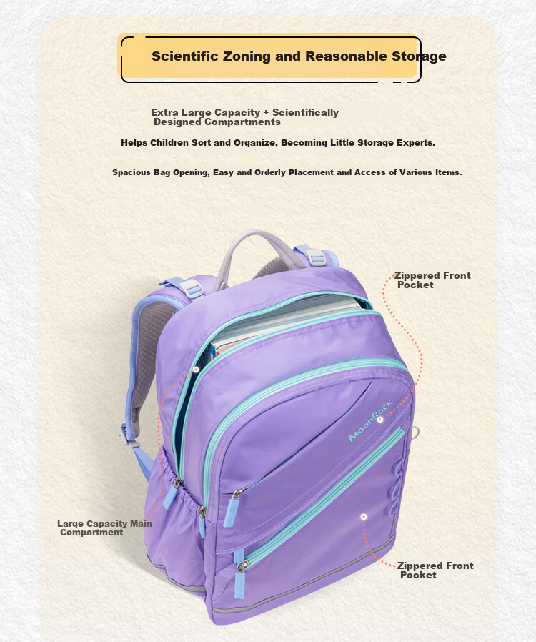 MoonRock Student Backpack for Grades 4-9, Unisex Children's Ergonomic Anti-Back Pain School Bag, Black 11