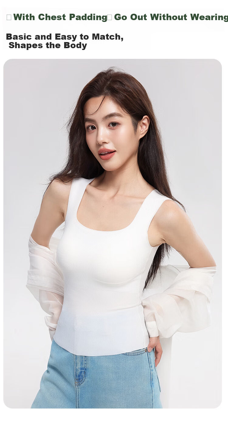 MiiOW Modal Ice Silk Women's Camisole Tank Top with Built-In Bra Pads, Wide Straps, Lingerie Undershirt, Misty Blue, Size M 3